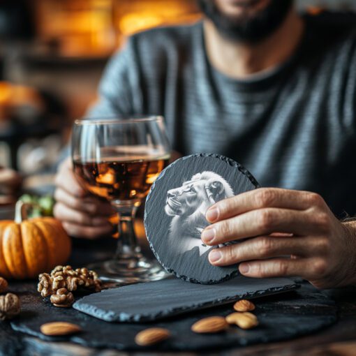 Slate Coaster Laser Engraving File, Lion and Mountain