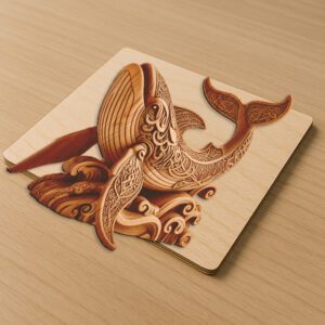 Whale 3D Laser Engraving Design, Nautical Art File
