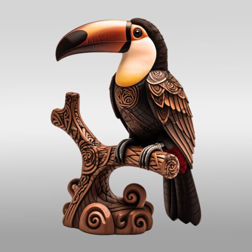 Conception d'estampage laser 3D d'illusion de toucan, modèle d'art d'oiseau tropical pour projets.