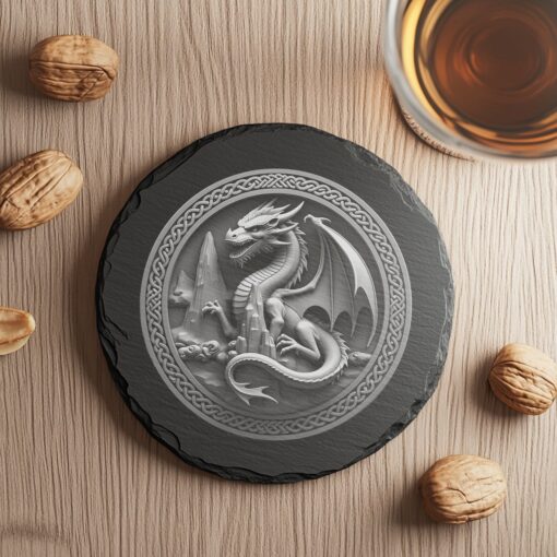 Tappeto da sottobicchiere in pietra lavica 3D Illusione Drago Vichingo, file di incisione laser, PNG per la decorazione domestica - immagine 3