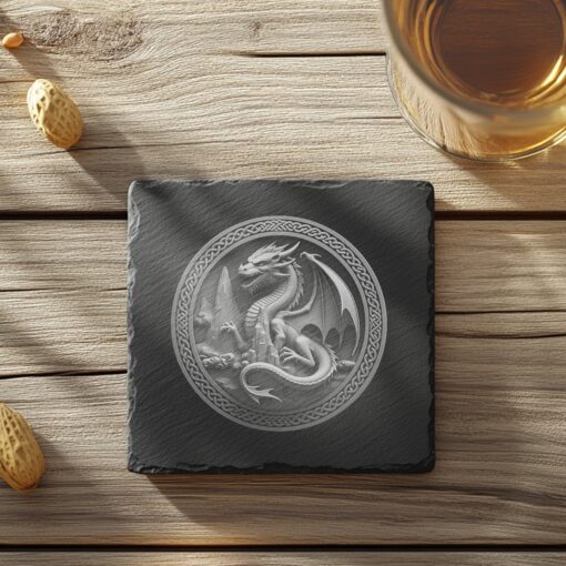 Tappeto da sottobicchiere in pietra lavica 3D Illusione Drago Vichingo, file di incisione laser, PNG per la decorazione domestica
