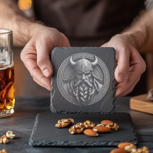 Viking Warrior 3D Slate Coaster Engraving File, PNG