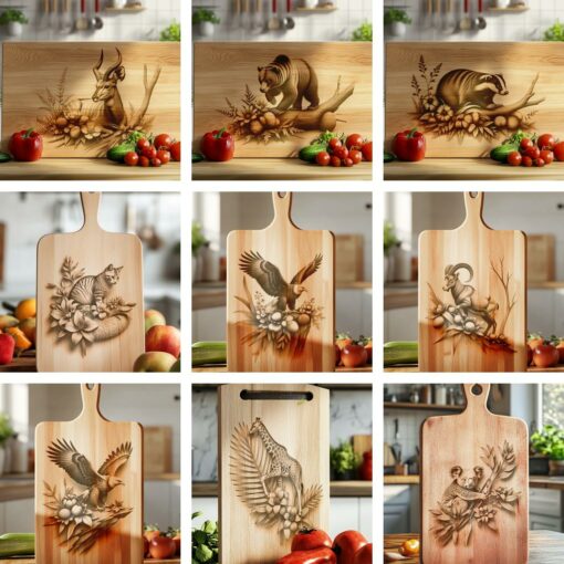 File di incisione laser per tagliere di affettati da illusioni 3D di animali selvatici, set per la decorazione della cucina - immagine 2