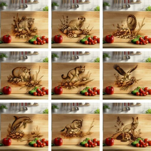 File di incisione laser per tagliere di affettati da illusioni 3D di animali selvatici, set per la decorazione della cucina - immagine 3