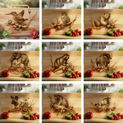 File di incisione laser per tagliere di affettati da illusioni 3D di animali selvatici, set per la decorazione della cucina - immagine 4