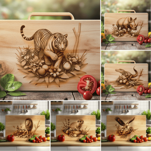File di incisione laser per tagliere di affettati da illusioni 3D di animali selvatici, set per la decorazione della cucina