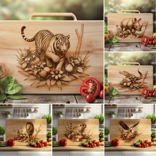 Wild Animal 3D Illusion Charcuterie Board Laser Engraving