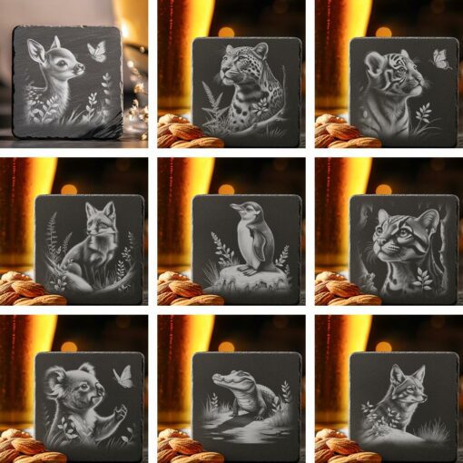 Wild Animals Bundle, Slate Coaster Laser Engraving Files,
