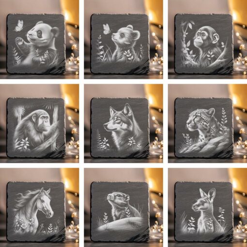 Wild Animals Bundle, Slate Coaster Laser Engraving Files,
