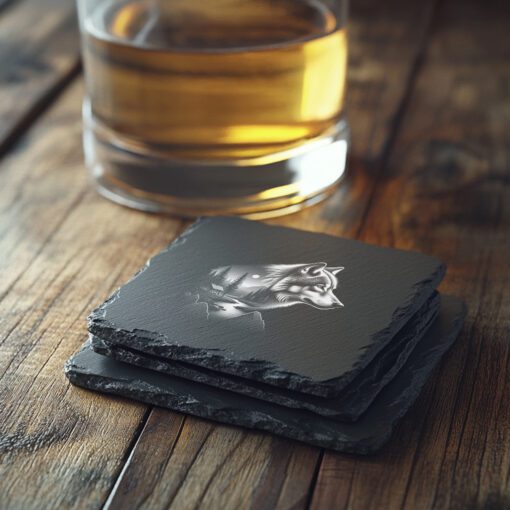 Wolf Double Exposure Slate Coaster Engraving File, Nature