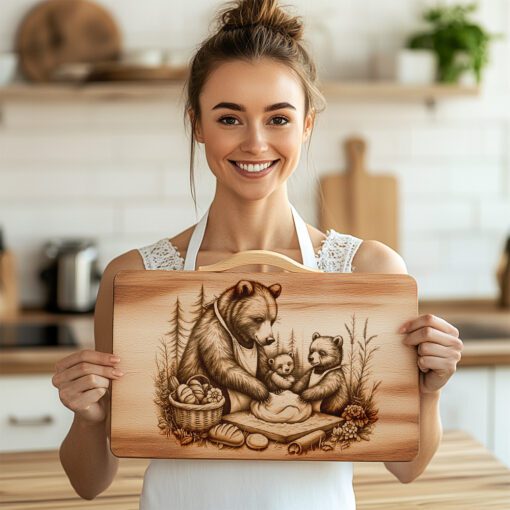 Bear Baking Bread Charcuterie Board Engraving File, Rustic
