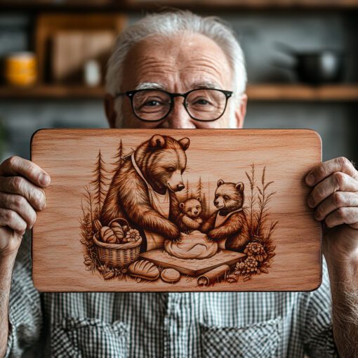Bear Baking Bread Charcuterie Board Engraving File, Rustic