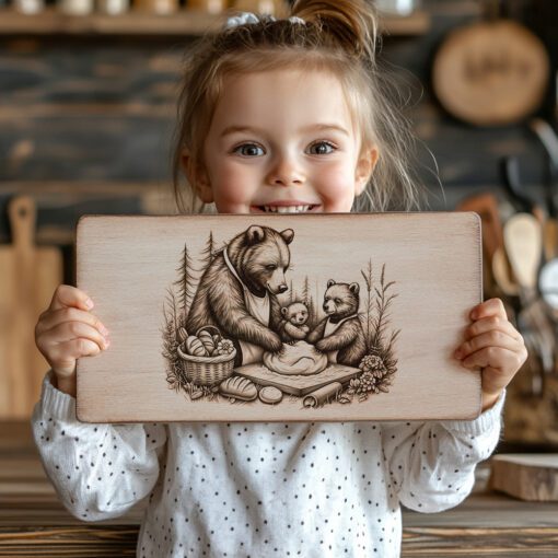 Bear Baking Bread Charcuterie Board Engraving File, Rustic