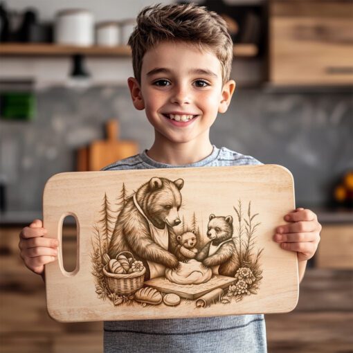 Bear Baking Bread Charcuterie Board Engraving File, Rustic