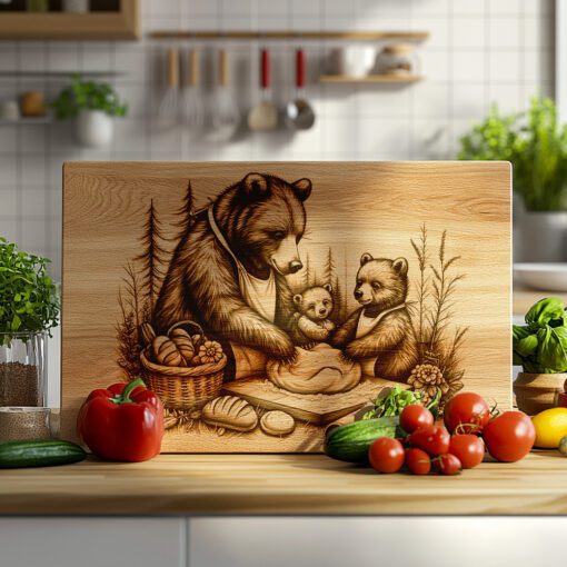 Bear Baking Bread Charcuterie Board Engraving File, Rustic