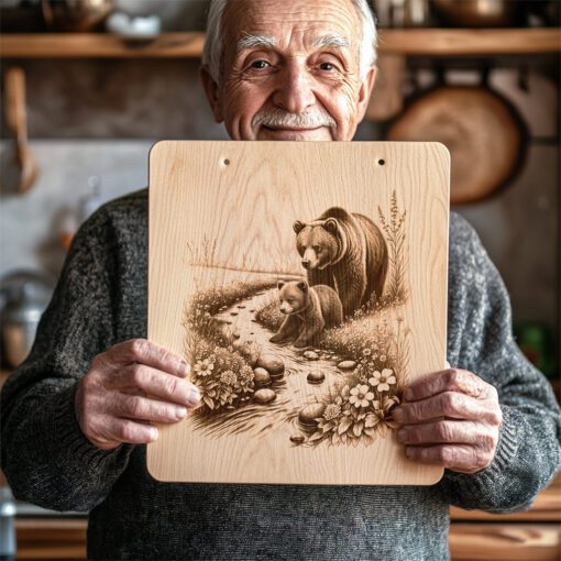 Fichier de gravure pour planche à charcuterie Ours, Décor de cuisine rustique nature, Motif deux ours – Image 3