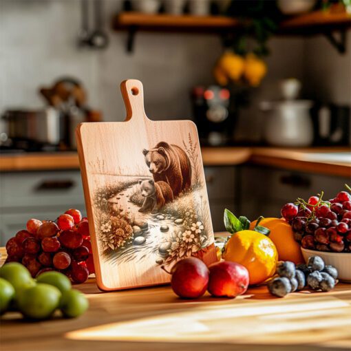 Fichier de gravure pour planche à charcuterie Ours, Décor de cuisine rustique nature, Motif deux ours – Image 5