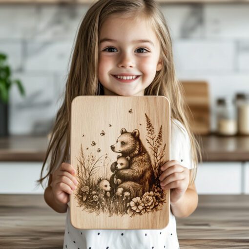 Bärenfamilie Wurstplatte Laser-Gravur Datei, Rustikales Küchendekor Design – Bild 2
