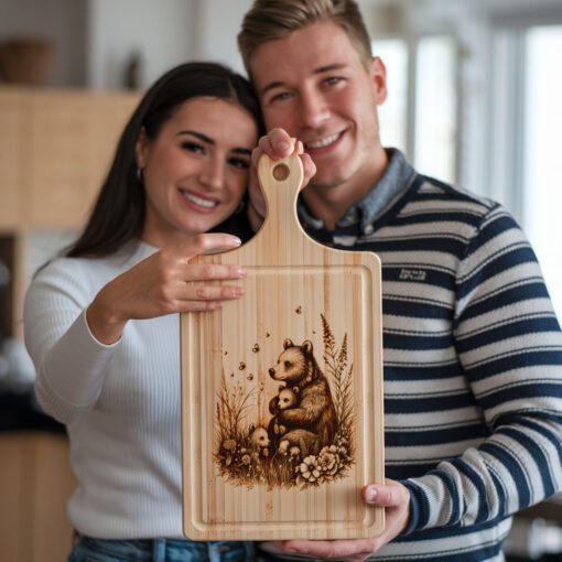 Bärenfamilie Wurstplatte Laser-Gravur Datei, Rustikales Küchendekor Design – Bild 3