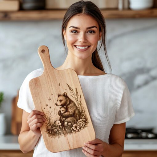 Bärenfamilie Wurstplatte Laser-Gravur Datei, Rustikales Küchendekor Design – Bild 5