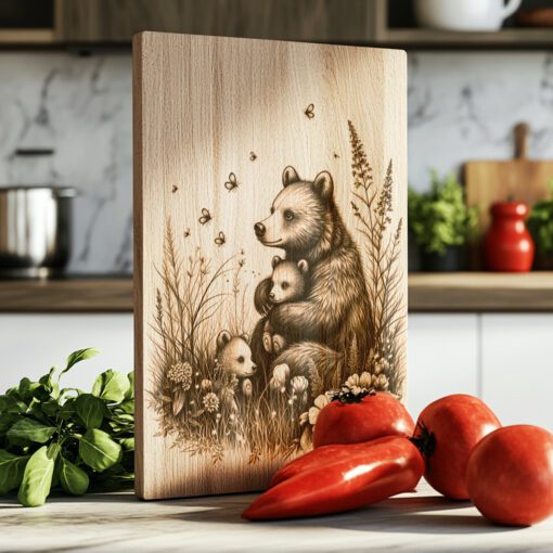 Bärenfamilie Wurstplatte Laser-Gravur Datei, Rustikales Küchendekor Design – Bild 6
