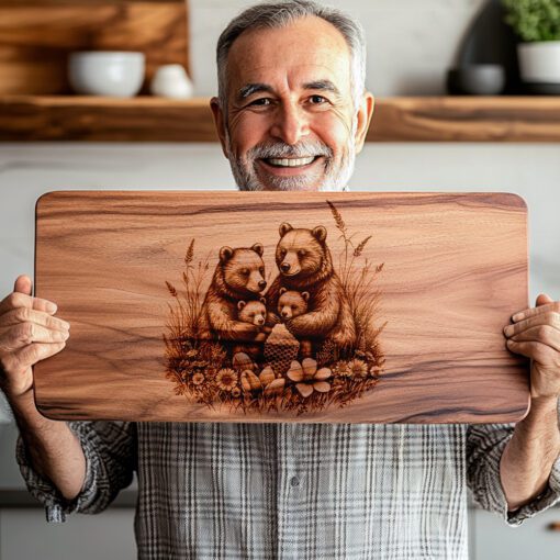 Fichier de gravure laser pour planche à charcuterie Famille Ours, décor de cuisine rustique, plateau de service – Image 2