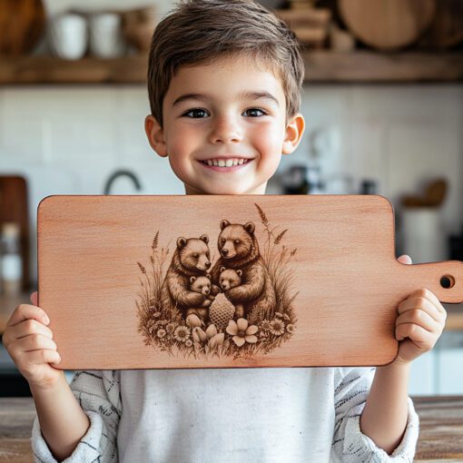 Fichier de gravure laser pour planche à charcuterie Famille Ours, décor de cuisine rustique, plateau de service – Image 3