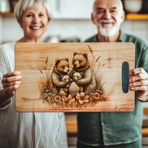 Fichier de gravure laser pour planche à charcuterie Famille Ours, décor de cuisine rustique, plateau de service – Image 4