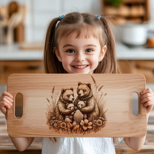 Fichier de gravure laser pour planche à charcuterie Famille Ours, décor de cuisine rustique, plateau de service – Image 5