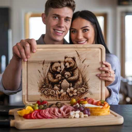 Fichier de gravure laser pour planche à charcuterie Famille Ours, décor de cuisine rustique, plateau de service – Image 6