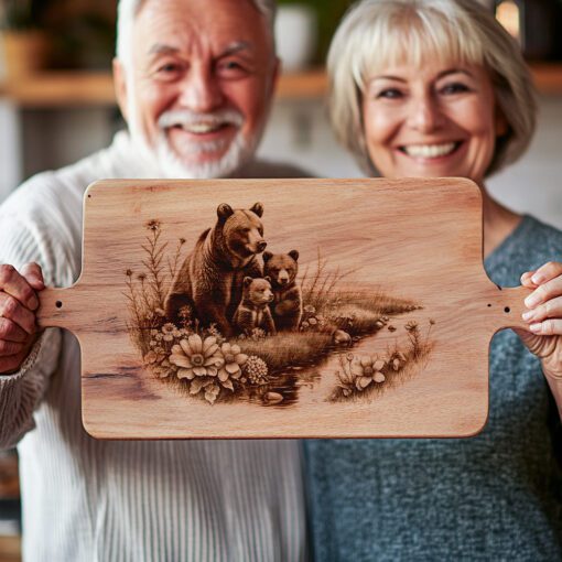 Bärenfamilie Wurstplatte Laser-Gravur-Datei, Rustikale Küchen-Deko-Vorlage – Bild 2