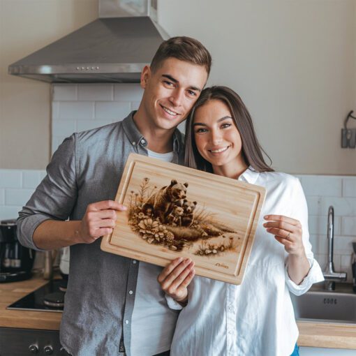 Bärenfamilie Wurstplatte Laser-Gravur-Datei, Rustikale Küchen-Deko-Vorlage – Bild 3