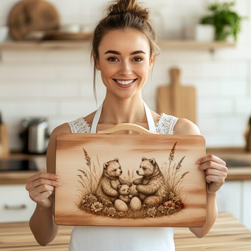 Bear Family Easter Charcuterie Board Engraving File, Rustic