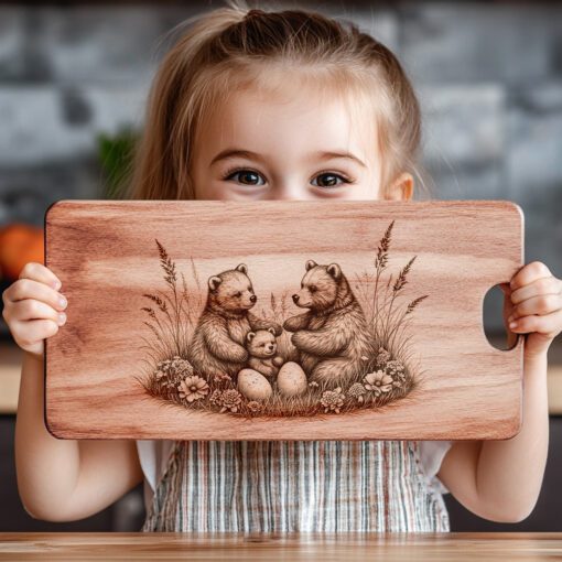 Bear Family Easter Charcuterie Board Engraving File, Rustic