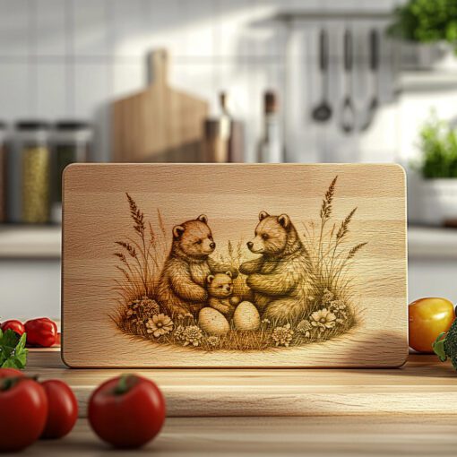 Bear Family Easter Charcuterie Board Engraving File, Rustic