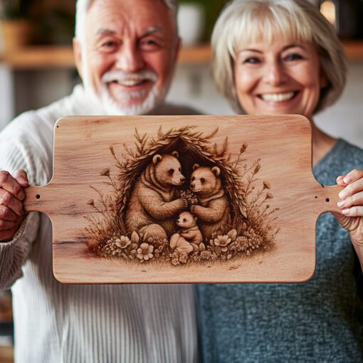 Bärenfamilie Blumen Charcuterie Brett Gravur Datei, Rustikale Küchendekor Vorlage – Bild 6