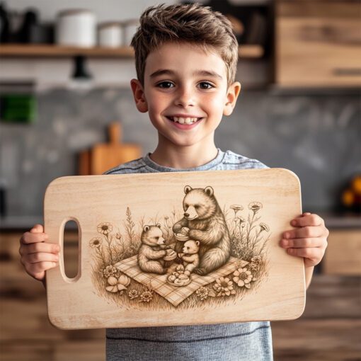 Bear Picnic Charcuterie Board Laser Engraving File, Rustic