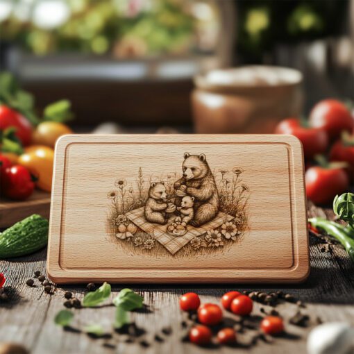Bear Picnic Charcuterie Board Laser Engraving File, Rustic