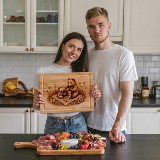 Bear Picnic Charcuterie Board Laser Engraving File, Rustic