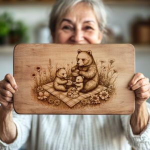 Bear Picnic Charcuterie Board Laser Engraving File, Rustic