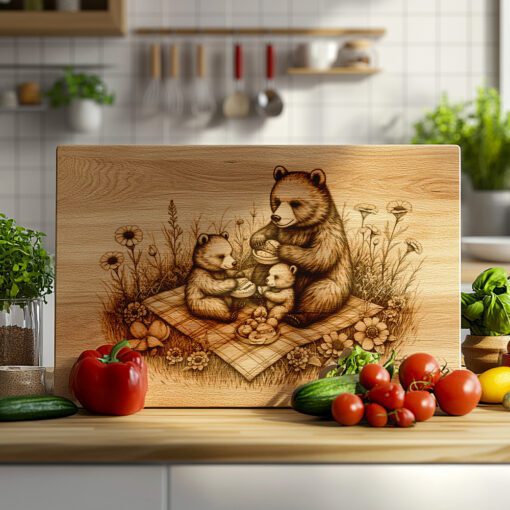 Bear Picnic Charcuterie Board Laser Engraving File, Rustic