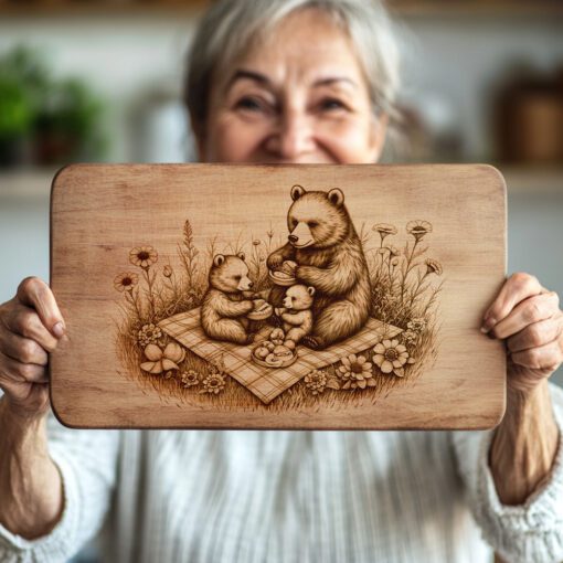 Bear Picnic Charcuterie Board Laser Engraving File, Rustic
