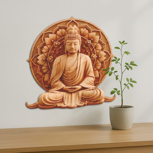 Buddha 3D Illusion Lasergravur Design, Spirituelle Wandkunst, Meditationsdeko – Bild 4