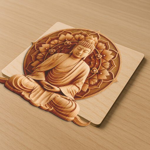 Buddha 3D Illusion Lasergravur Design, Spirituelle Wandkunst, Meditationsdeko – Bild 5