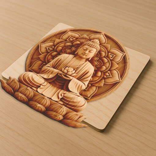 Buddha 3D Illusion Laser Engraving File, Lotus Mandala