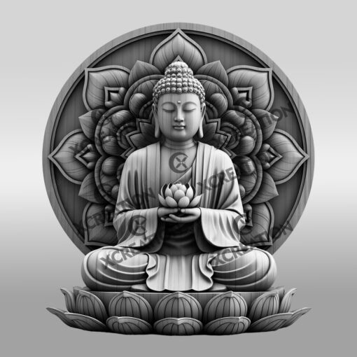 Buddha 3D Illusion Laser Engraving File, Lotus Mandala