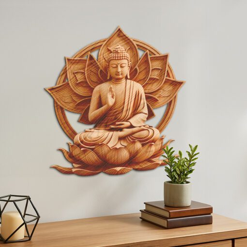 File di incisione laser 3D con illusione ottica del Buddha, arte zen del loto, decorazione murale da meditazione - immagine 3