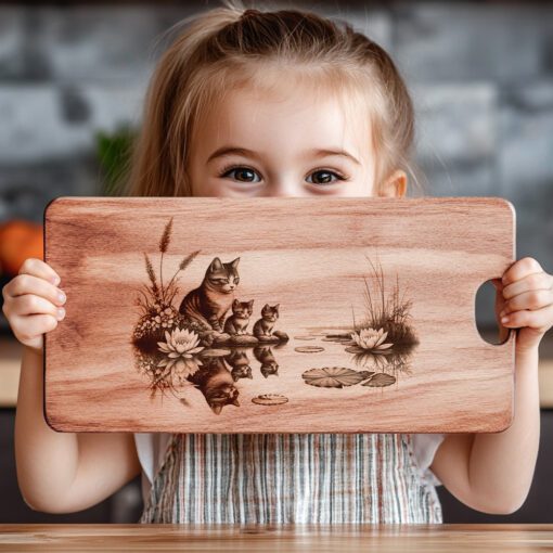Cat Family Charcuterie Board Laser Engraving Design, Water