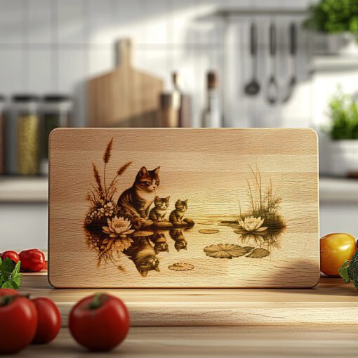 Cat Family Charcuterie Board Laser Engraving Design, Water