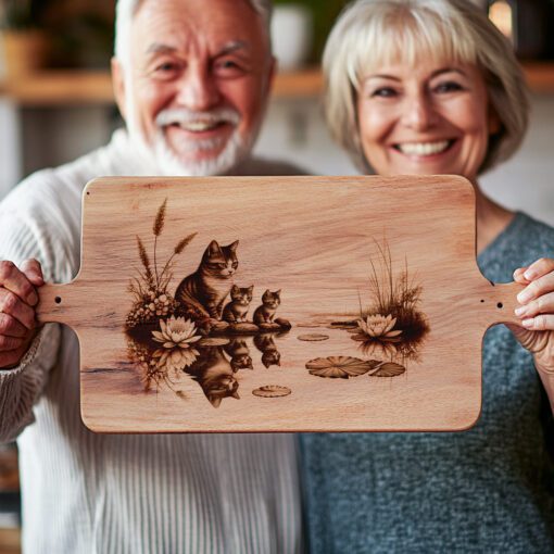 Cat Family Charcuterie Board Laser Engraving Design, Water